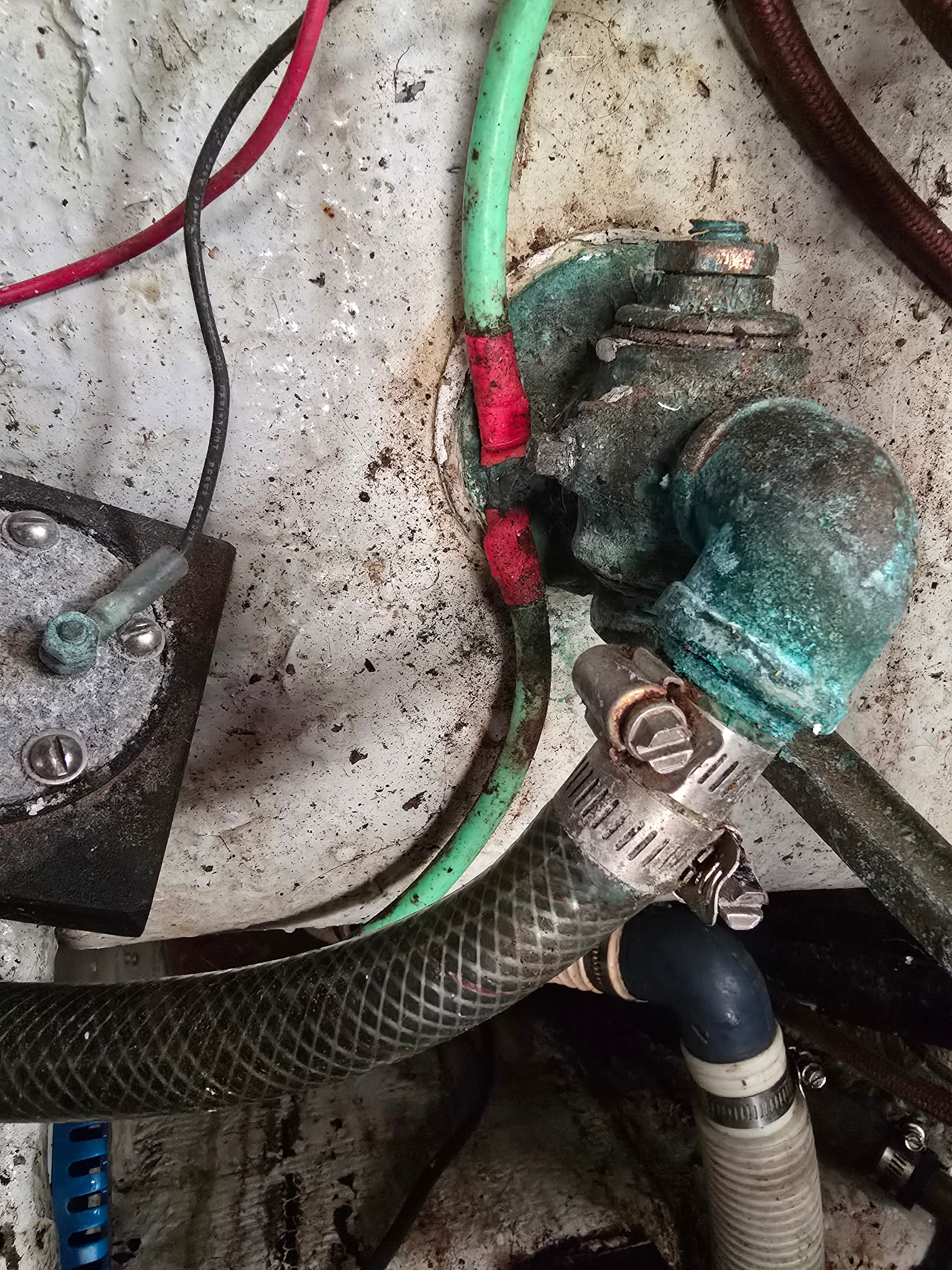 A corroded bronze seacock found and replaced during a routine below-decks inspection